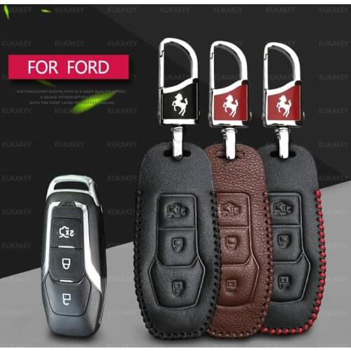 Car Key Ring Case Cover For Ford Mondeo MK4 Edge Mustang Focus 2 3 4 Fiesta Kuga Ranger Fusion 3 Button Leather Key Shell Holder