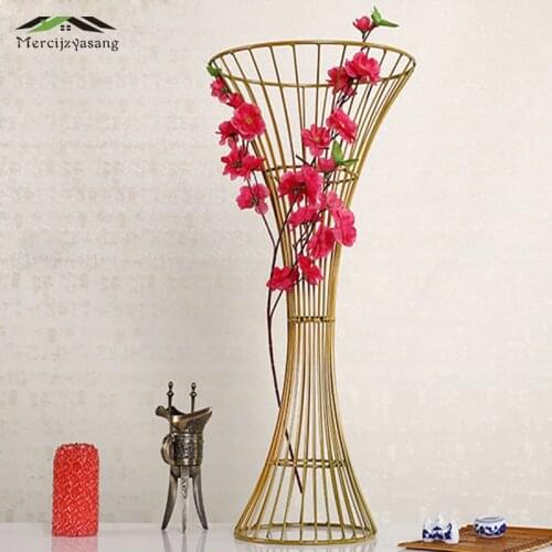 Flower Vases Flo'o'r Metal Vase Plant Dried Floral Holder Flower Pot Hollow Road Lead for Home/Wedding Corridor Decoration G094