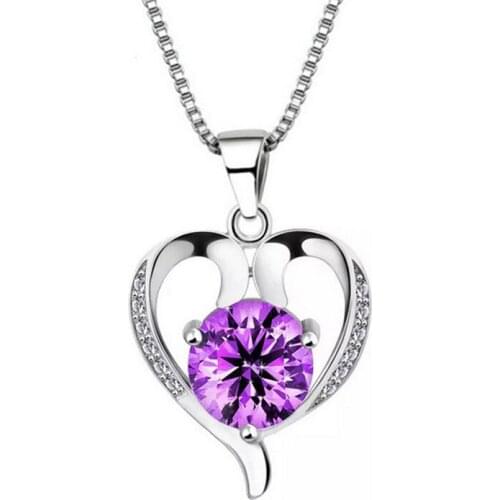 Elegant Heart-shaped Pendant Necklace Charming White Purple Crystal Zircon Jewelry Romantic Valentines Gift