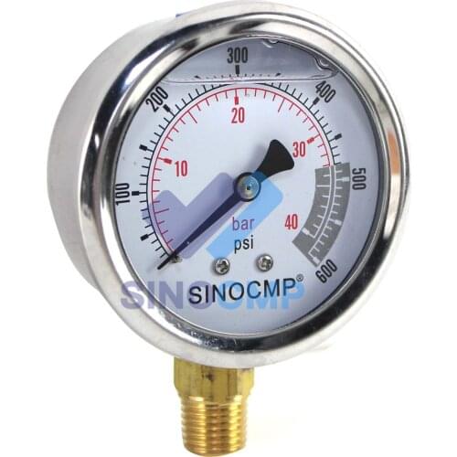 Hydraulic Pressure Gauge 4Mpa/0-40Bar/0-600PSI Economical Multi Purpose Double Scale Stainless Steel Glycerin Filled Gauge