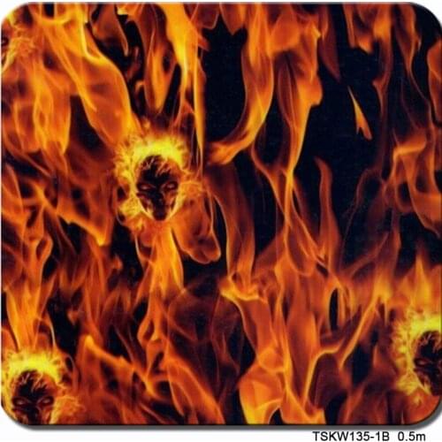 0.5mX2m/10m orange flame with skull hidro impresion transfer CSKW135-1B hydrographic film