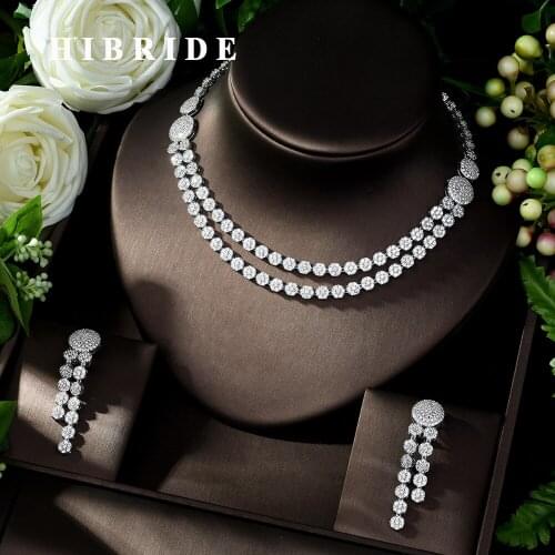 HIBRIDE New Sparking Round Shape Crystal Jewelry Sets With High Quality Cubic Zircon 2pcs Bridal Stone Women Jewelry Set N-993