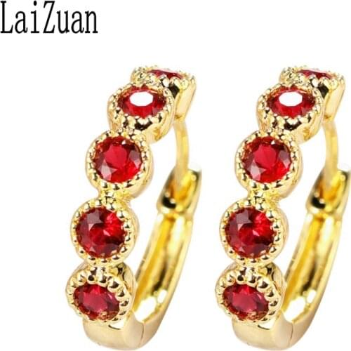 LaiZuan Solid 14K Rose Gold 0.4ct Round 100% Genuine Natural Ruby Engagement Wedding Fine Jewelry Elegant Gift Stud Earrings