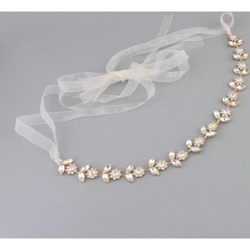 SLBRIDAL New Arrival Ribbon Wired Clear Crystals and Pearls Wedding Headband Bridal Hair Vine Stuio Hair Accessories Bridesmaids