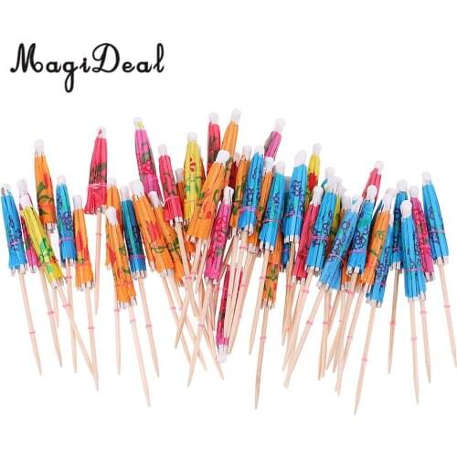 MagiDeal Delicate 50xColorful Wedding Tropical Parasol Umbrella Snack Cocktail Party Drink Food Pick for Summer Beach Home Decor