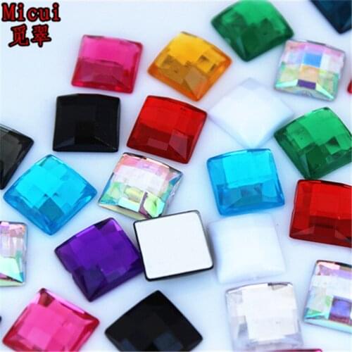 Micui 50pcs 12mm Square Shape Acrylic Rhinestones Flatback Strass Crystals Stones For Clothes Crafts MC731