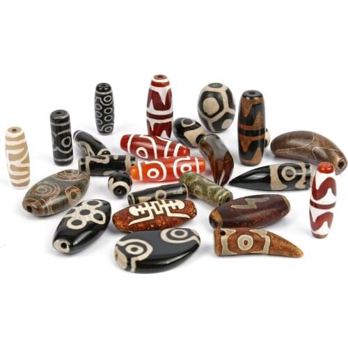 Mystical Black Tibetan Dzi Beads Natural Stone Prayer Mala Dzi Agates Beads for Jewelry Making DIY Charm Bracelet Neckalce1/2Pcs