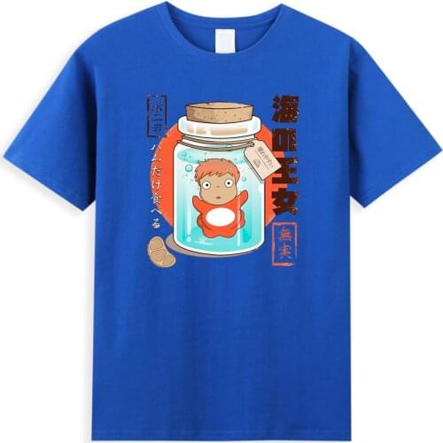 Ponyo On The Cliff Anime T-Shirts Male Summer Fashion Cute T-Shirt From The Bottom Of The Sea Tshirt Hip Hop Streetwear Tops Men