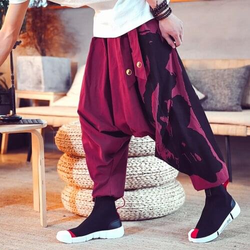 Men Casual Ankle-length Pants Loose Harem Pants Cotton Linen Wide Leg Comfortable Trousers Chinese Style B40