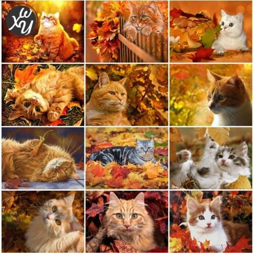 Full Drill Painting Kits Cat Diamond Art Mosaic Maple Leaf Round Square Rhinestones Stitch Embroidery Accessories for Home Decor