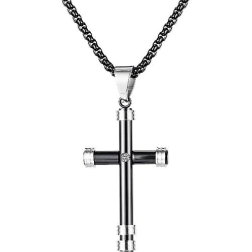Stainless Steel Fashion Delicate Men Punk Rock Christ Black Cross Pendant Necklace Jewelry Gift with Chain