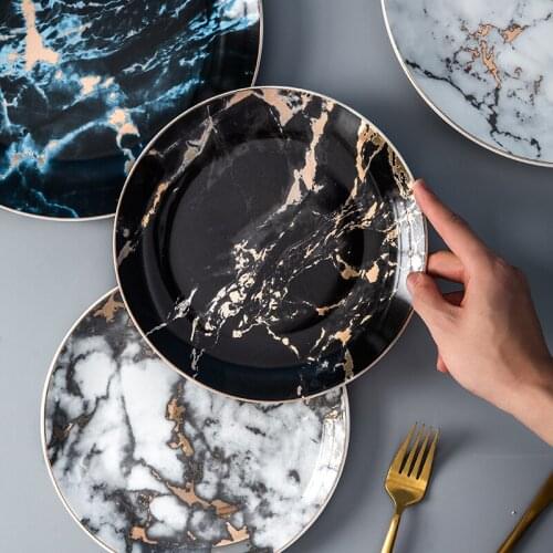 Nordic Marble Disc Ceramic Plate Creative Western Food Plate Flat Plate Steak Plate Vegetable Plate Rice Plate Western Point Pla