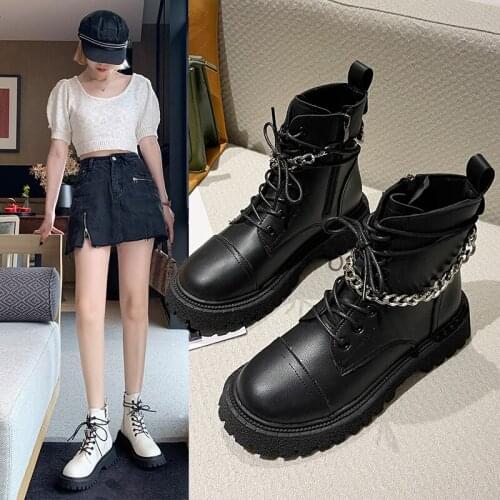 2021 New Black Boots Women Heel Sexy Chain Chunky Heel Platform Boots Female Punk Style Boots BC1499