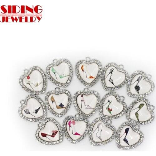 2018 New Arrival 14pcs Mix High Heeled Shoes Crystal Heart Dangle Charm DIY Bracelet Necklace Pendants Jewelry Hanging Charms