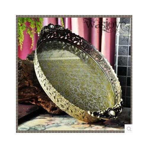 34.5x20.5cm oval embossed bronze /silver metal serving tray storage tray for fruit hotel restaurant home decoration FT041