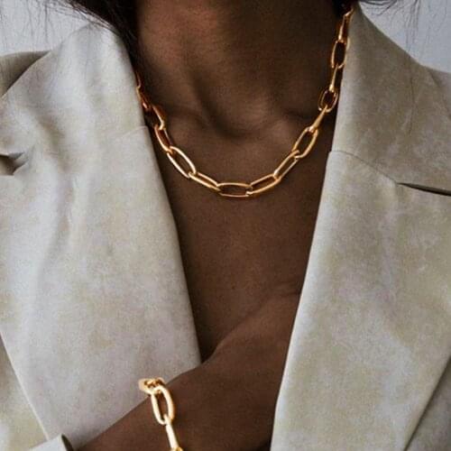 IFKM Punk Gold Color Choker Necklace For Women Man Shell Necklaces Statement Big Miami Cuban Chunky Thick Chain Jewelry Gift