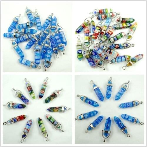 Natural stone Turquoises Quartz Crystal lapis Opal tiger eye flower Hexagonal Point pendant for diy Jewelry making necklace 24pc