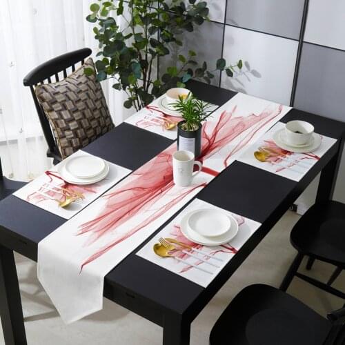 Red Flower Transparent Abstract Table Runner Table Mats Cover For Home Wedding Banquet Festival Party Catering Hotel Decoration