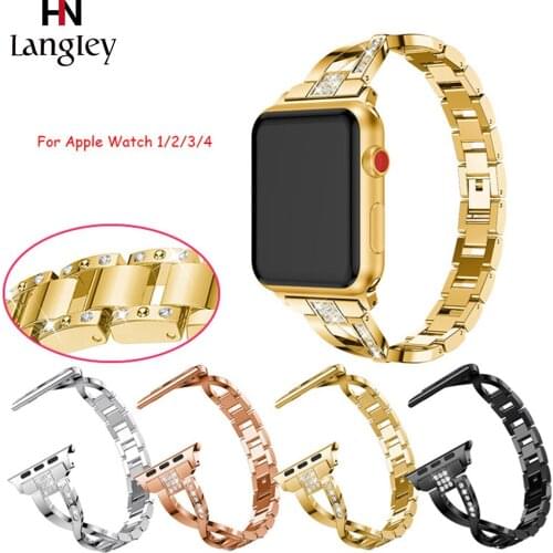 Fashion Diamond Watchband For Apple Watch 6/5/4/3/2/1 SE Replacement Wristband 38 40 42 44mm For Iwatch Steel Band With Adapter