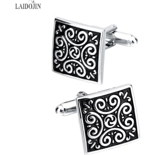 LAIDOJIN High Quality Shirt Cufflinks for Mens Cuff bottons Fine Gift Black Enamel pattern Cuff links Brand Male Jewelry Gemelos