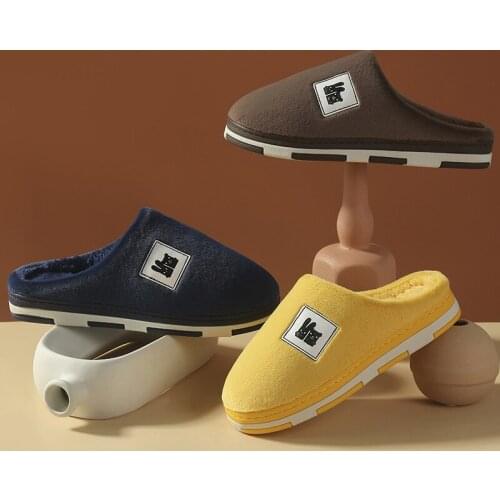 Women Winter Plush Slippers Indoor Concise Solid Color Men Furry Floor Slides Non-slip Unisex Comfortable Slippers For Bedroom