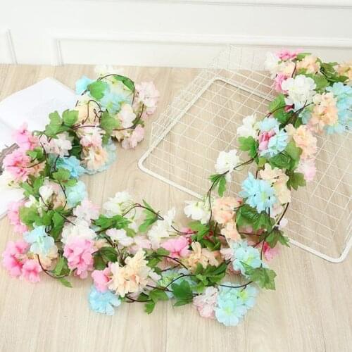 Simulation cherry Artificial Sakura Rattan Wedding Arch decoration Vine plan fake flowers Home party decor Silk Ivy wall Hanging