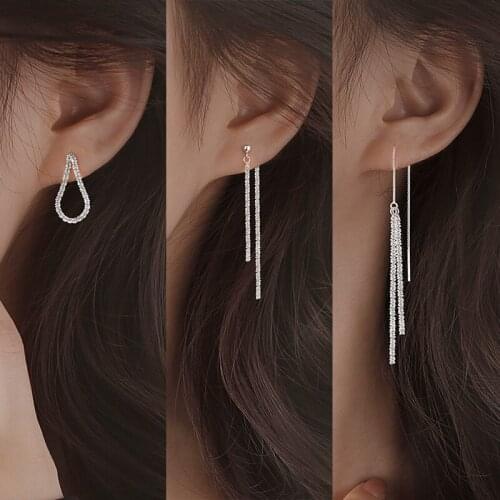 925 Sterling Silver Sparkling Long Charm Drop Earring For Women Girls Wedding Party Jewelry eh248