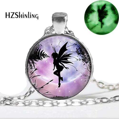 Glowing Jewelry Flying Fairy Necklace Winged Elves Pendant Glass Photo Jewelry Glow in The Dark Necklace
