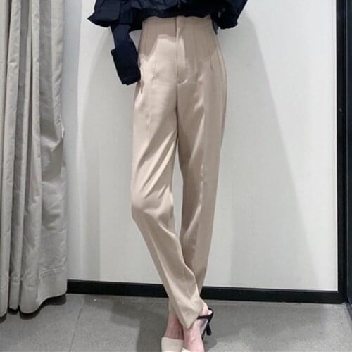 Spring Pleated Pocket Zipper Womens Pants High Waist Solid Female Pencil Trousers 2021 Fashion Elegant Casual Office Lady Pant