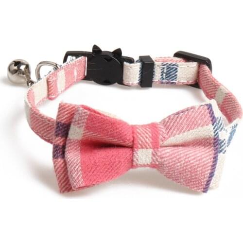 2021 Small Animals Kitten Cute Plaid Pattern Cat Accessories Pet Collars Necklace Detachable Kittens Collar with Bell for Cat