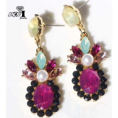 YaYi Jewelry Red Glass Flower Dangle Women Ancient Gold Color Wear Ear Band Tassel Wedding Stud Drop Hoop Clip Earrings
