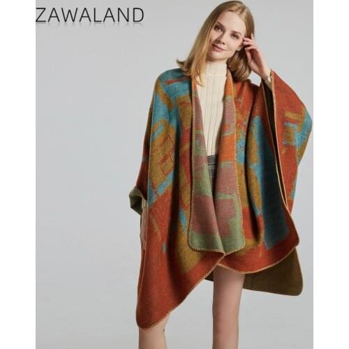 Zawaland Women Scarf Shawl Graffiti Warm Shawls Wraps Fashion Pashmina Imitation Cashmere Long Scarves Streetwear Accessories