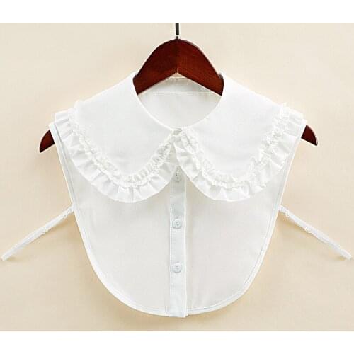 Korean White Fake Collar Shirt Women False Collars Embroidery Floral Lace Lapel Blouse Detachable Collars Half-Shirt Faux Col