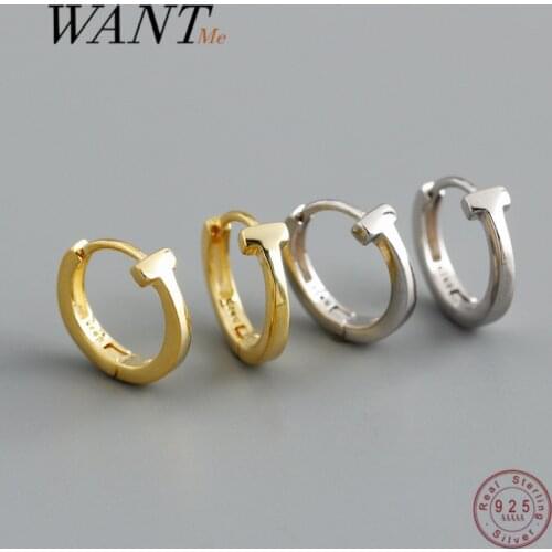 WANTME 925 Sterling Silver Fashion Korean Minimalist Letter T Hugging Earrings for Women Men Punk Rock Ear Nose Ring Jewelry