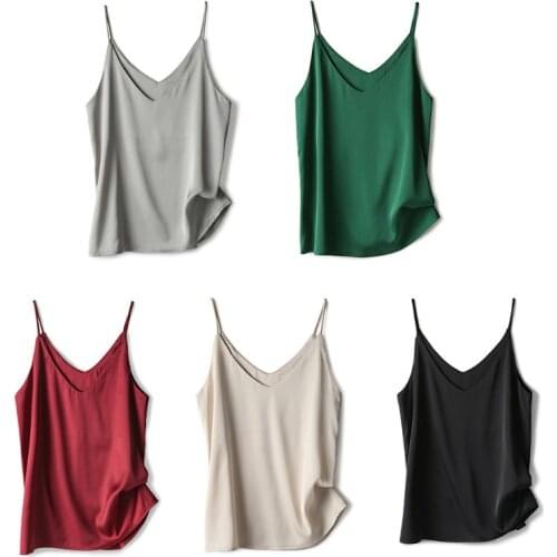 Women Sexy Spaghetti Strap Tank Top Silky Loose Camisole Solid Color V-Neck Vest
