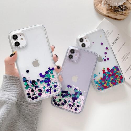 GIMFUN Glitter Colorful Sequins Quicksand Phone Case for iPhone 12 11 Pro XR XS Max X 7 8 Plus Clear Shockproof Hard PC Cover