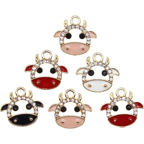 10pcs/lot 14*16mm 2021 Cattle Enamel Hollow cow Inlaid rhinestones Charms for DIY Earring Girl Jewelry Handmade Findings XL1012