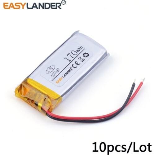 10pcs/Lot 401833 3.7v 170mAh lithium Li ion polymer rechargeable battery For MP3 mp4 DVR pen Bluetooth DIY audio Toys 041832