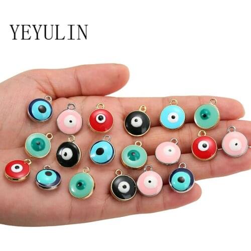 10pcs/pack Enamel Lucky Eye Colorful Evil Eye Beads Charms Connector For Bracelet Necklace Pendant Jewelry Accessories Findings