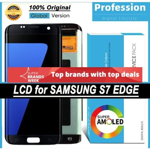 100% Original 5.5'' AMOLED Display for Samsung Galaxy S7 edge G935 G935F LCD Touch Screen Digitizer Repair Parts + Service Pack