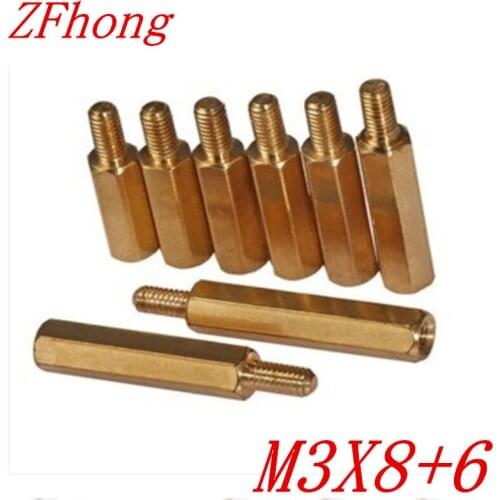 100PCS M3 x 8+6 M3*8 male to female brass standoff spacer
