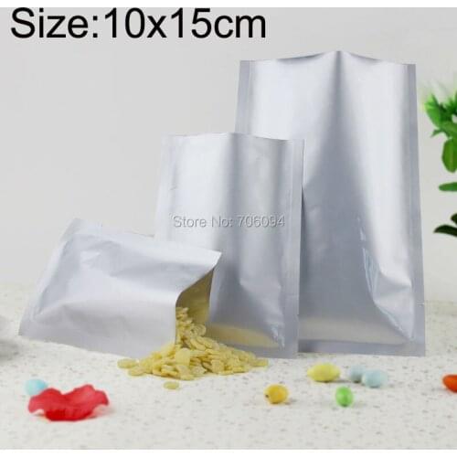 200PCS 10*15cm(3.94''*5.91'') 200micron Pure silver Aluminum Foil Bag Heat Seal Foil Bag Powder/Spice/Cooked Food storage pouch