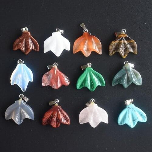 2020 fashion natural stone mixed carved maple leaves charms pendants for necklaces jewelry making 12pcs wholesale free shipping