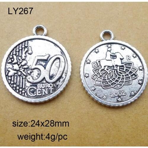 25pcs/lot 24x28mm Antique Silver Zinc Alloy Charms Coin Pendants Jewelry Findings