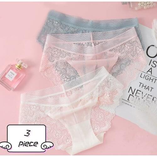 3 Pcs Women Sexy Panties Sexy Sheer Lace Panties Womens Underwear Transparent Sheer Lace Panties cotton Seamless Mesh Panties