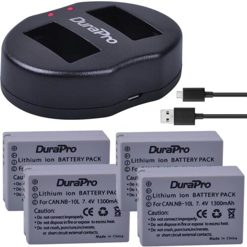 4PCS NB-10L 1300mAh NB10L Rechargeable Camera Batteries +Dual Charger with USB Cable for Canon PowerShot SX40 HS SX40