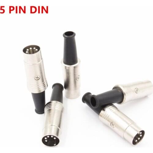 5 PIN DIN Connector plug male jack Metal Silver plated connector free shipping