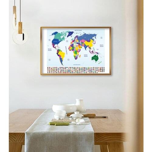 59*42cm Map of The World with National Flags Retro Wall Art Poster Decorative Canvas Painting Travel School Supplies Home Decor