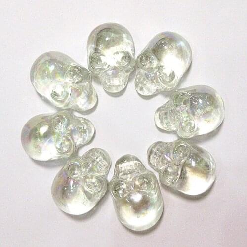 8Pcs Handmade murano glass skull Miniature figurines ornament Transparent pearl effect art Halloween Home decoration accessories