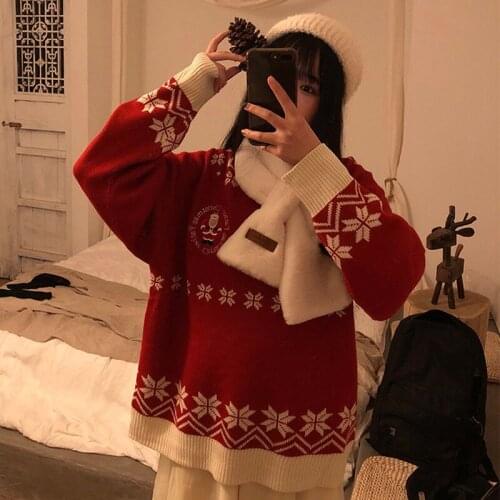 AECU 2021 Christmas Sweater For Women Winter Snow Pattern Ugly Sweater Warm Plus Size Knitted Jumpers Pullovers Knitwear